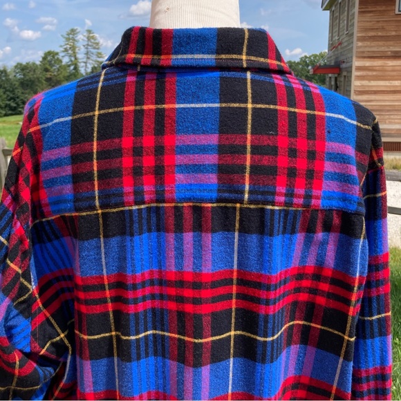 Vintage Electric Blue Plaid Flannel Shirt Pine Grove - Picture 12 of 16